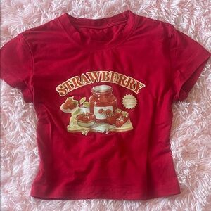 SHEIN Red Strawberry Jar Graphic Crop Top
